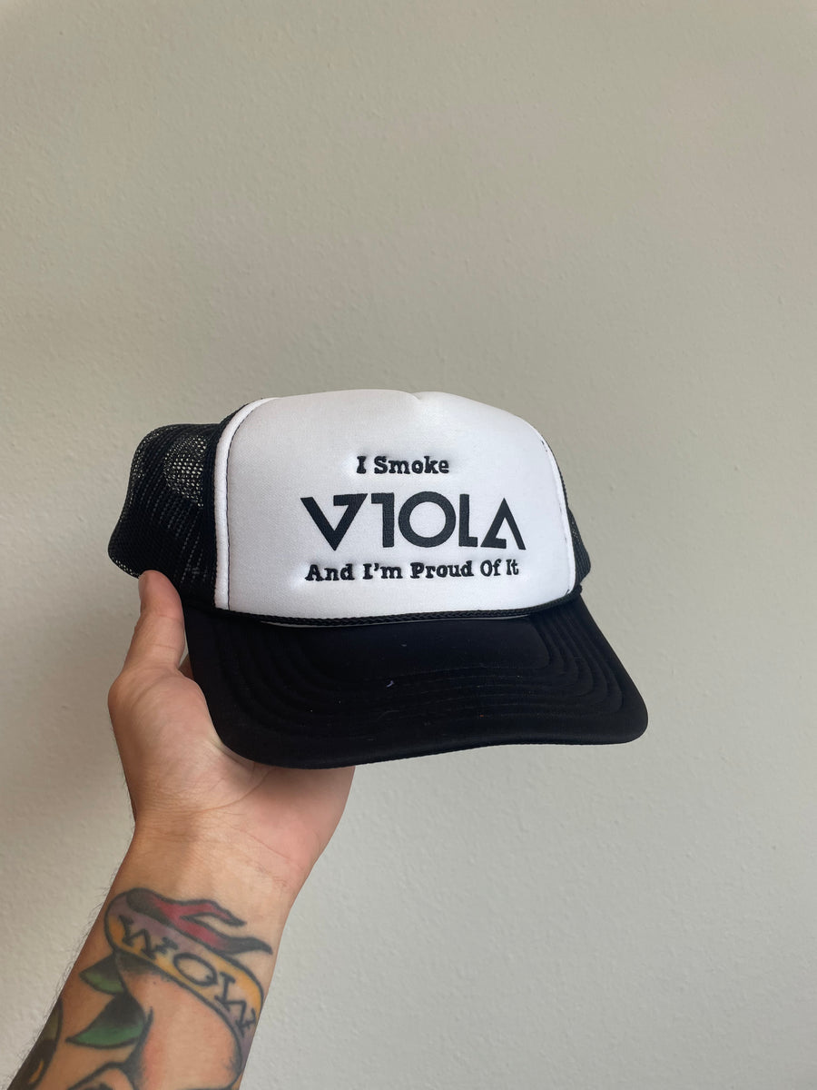 1of1 "I Smoke Viola" Black Trucker by All My Hats Are Dead